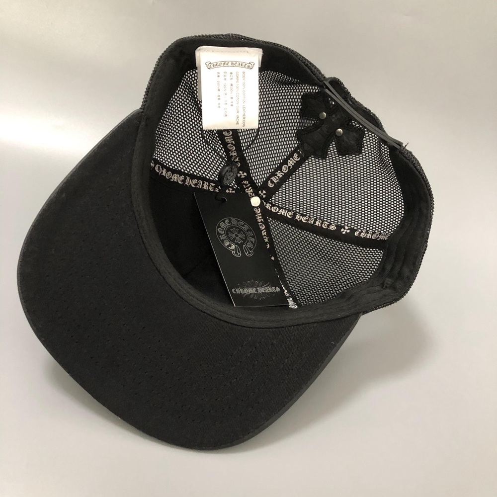 Chrome Hearts Black Trucker Hat with Leather Cross Logo Baseball Cap Women Men - Picture 11 of 14